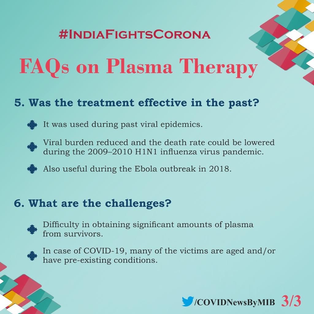 IndiaFightsCoV's tweet photo. Convalescent PlasmaTherapy holds promise for #Covid19 patients. Know more about this Therapy.

#PlasmaTherapy https://t.co/iF1IiaLmUp