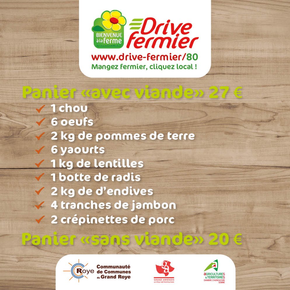 La communauté de communes du Grand Roye lance un « Drive fermier » sur son territoire. Commande via : hits://urlz.fr/cvSs toutes les infos sur le site de la comdecom du Grand Roye