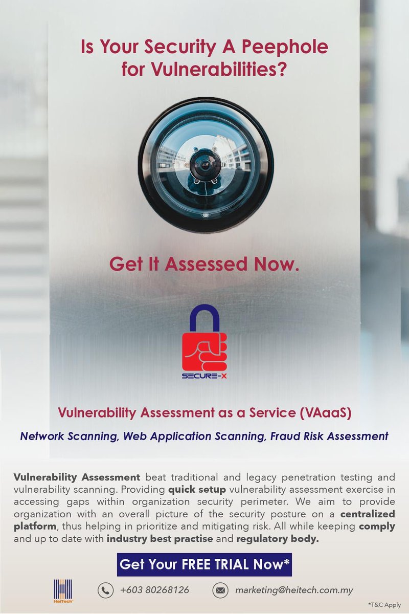Is Your Security A Peephole for Vulnerabilities? Get it Assessed with Secure-X #poweredbyHeiTech!

Register with us and get your FREE TRIAL now!*

Contact us now! hms.heitech.com.my marketing@heitech.com.my +60-3-80268126.

*T&amp;C Apply.