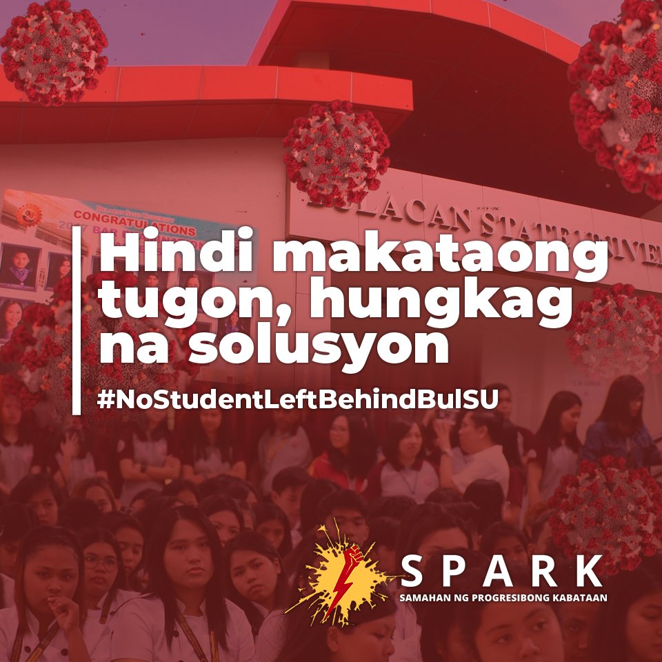 SparkKabataan's tweet photo. Hindi makataong tugon, hungkag na solusyon!
READ the full statement here: https://t.co/kgH2UlWJpi
JUNK THE PROPOSED GUIDELINES! ISULONG ANG TOTOONG ANYO NG PANAWAGANG #NOSTUDENTLEFTBEHIND!
#SixStudentDemands
#KilosNaCHED
#MassPromotionNOW
#EndSemNOW
#NoStudentLeftBehindBulSU https://t.co/5NF70OmdZr