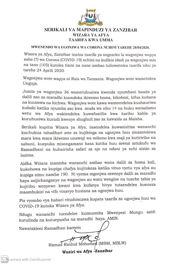 ya_idara's tweet photo. WAGONJWA WAPYA 7 WAONGEZEKA, 36 WARUHUSIWA ZBAR https://t.co/VgfqjisbT3