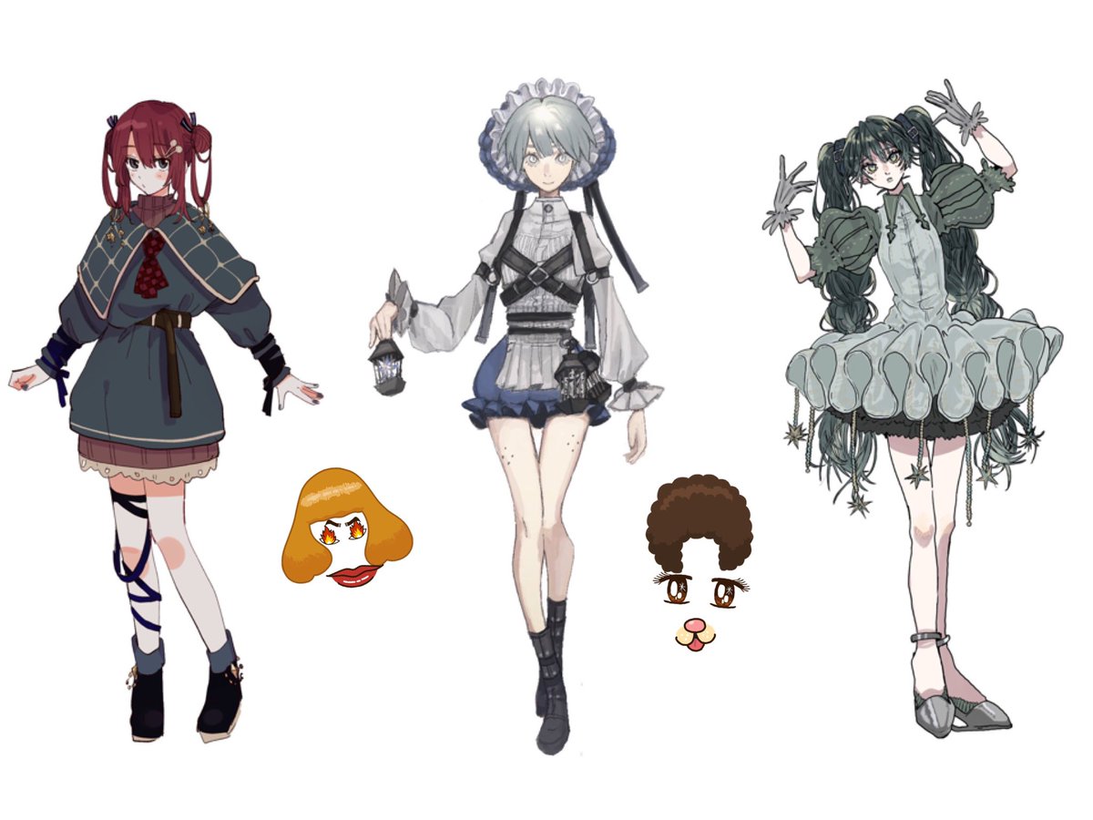 猫目 と 寒色 と くすみ と ホクロ と 生足 と ベルト と きらきらお星 い か の のイラスト