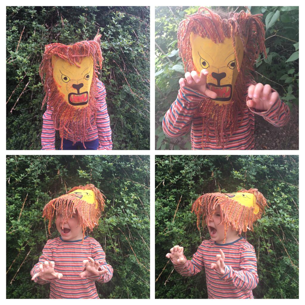 LucyHill22's tweet photo. We have arrived at Station 2, Elsamere Conservation Centre on our @WasteAid #virtualsafari. We have been learning all about lions and have made a mask. A real team effort. Matt designed it, Lily painted it and I stuck the wool on. #lionchallenge @WasteAidUK https://t.co/XIj3IJXqp0