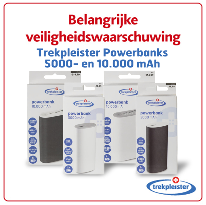 Belangrijke veiligheidswaarschuwing: Heb jij een 10.000 of 5000 Trekpleister Powerbank gekocht? Lees dan bit.ly/3az3CkT. In de link vind je de betreffende modellen.