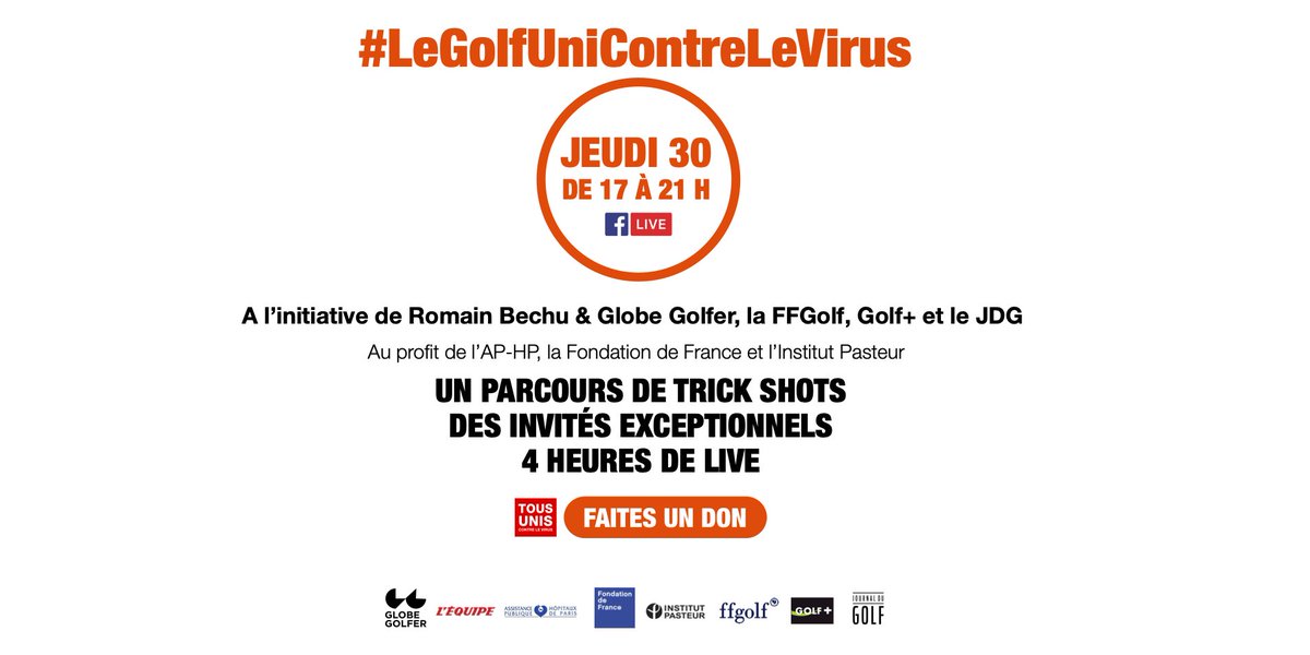JournalduGolf's tweet photo. Contre le virus, le golf se bat en équipe ! 🏌️‍♀️🤝🏌️‍♂️
#LeGolfUniContreLeVirus
#TousUnisContreLeVirus
@fondationfrance / @romainbechugolf / @GlobeGolfer / @ffgolf / @GolfCanalPlus 
Faites un don 🧡 https://t.co/9YszDve8rL https://t.co/rfeSfxFcpO