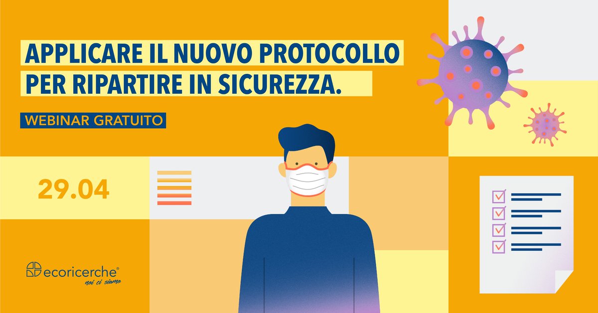 ecoricerche's tweet photo. Webinar gratuito aperto a tutte le aziende: Applicare il #protocollo per #ripartire in #sicurezza e #gestire il #coronavirus https://t.co/W2qWhwe0wU #noicisiamo https://t.co/bQxSm8jLMR