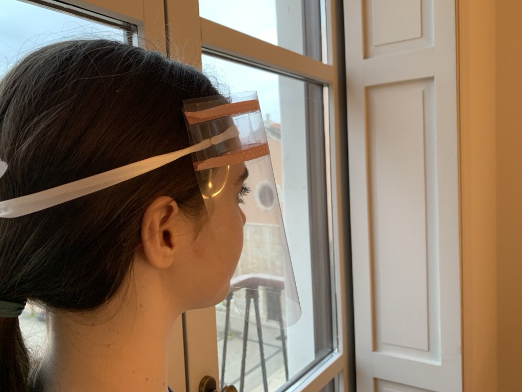 cahillpamela's tweet photo. Hey @ConorC now the kids can go outside for exercise in Spain, we all made our own #Crownvisor #faceshields last night (and enjoyed getting creative) https://t.co/e88ZM3Y1fz