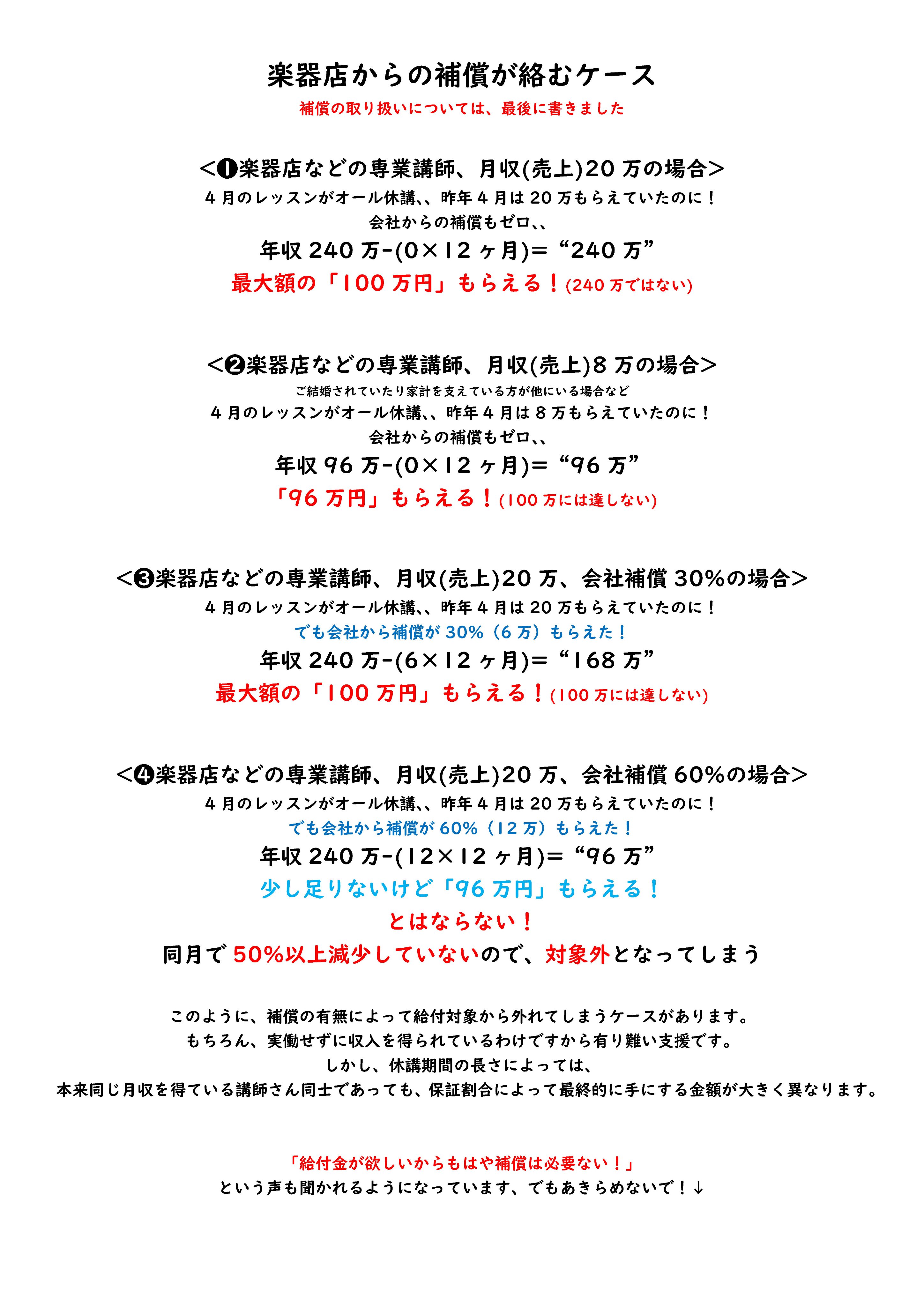 コロナ Vs 音楽教室 持続化給付金 について 音楽講師 演奏家 に特化したケース別シュミレーションを書いてみました 現時点 最大の支援策です 間もなく申請が始まります これまでご紹介した判定ツールや 動画などと併せてご活用ください 音楽