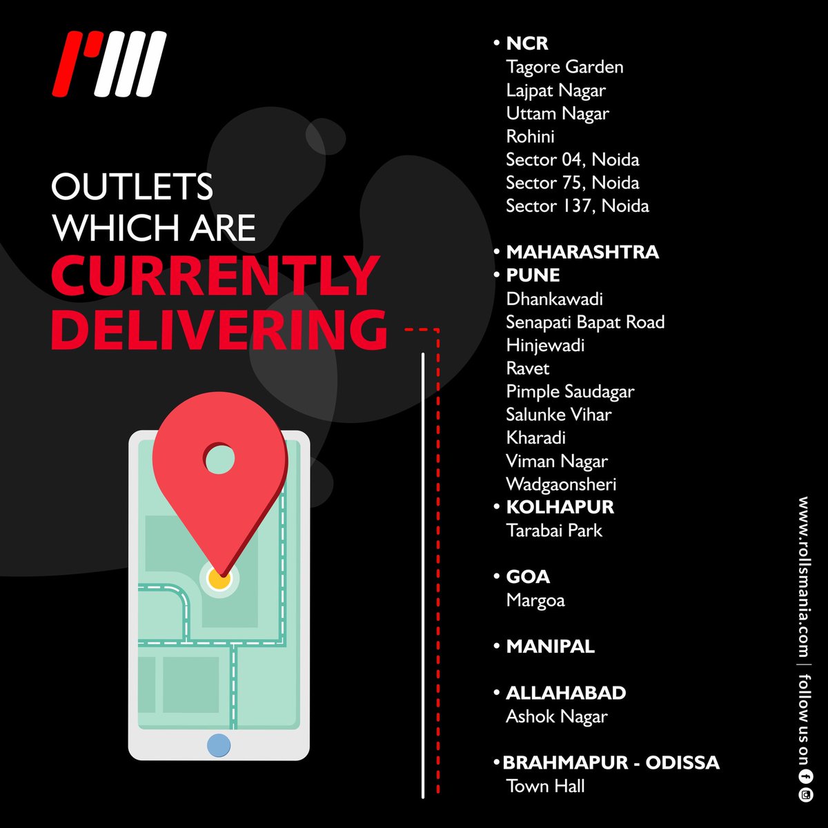 rollsmania's tweet photo. Fresh Food served at your doorsteps with utmost care &amp; precautions. Check out the list of areas we are currently delivering to 👉🏻
.
.
.
.

#rollsmania #zomato #swiggy #quarantine #quarantinelife #homedelivery #fooddeliveryservice #delivery #stayhome #staysafe #food #kathirolls https://t.co/XIo6Vzbt5I