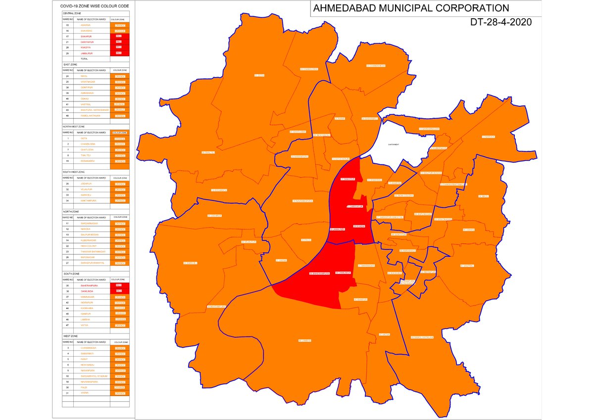 Ahmedabad Map Zone Wise 6 Wards In Red Zone, 42 In Orange Zone In Ahmedabad | Deshgujarat