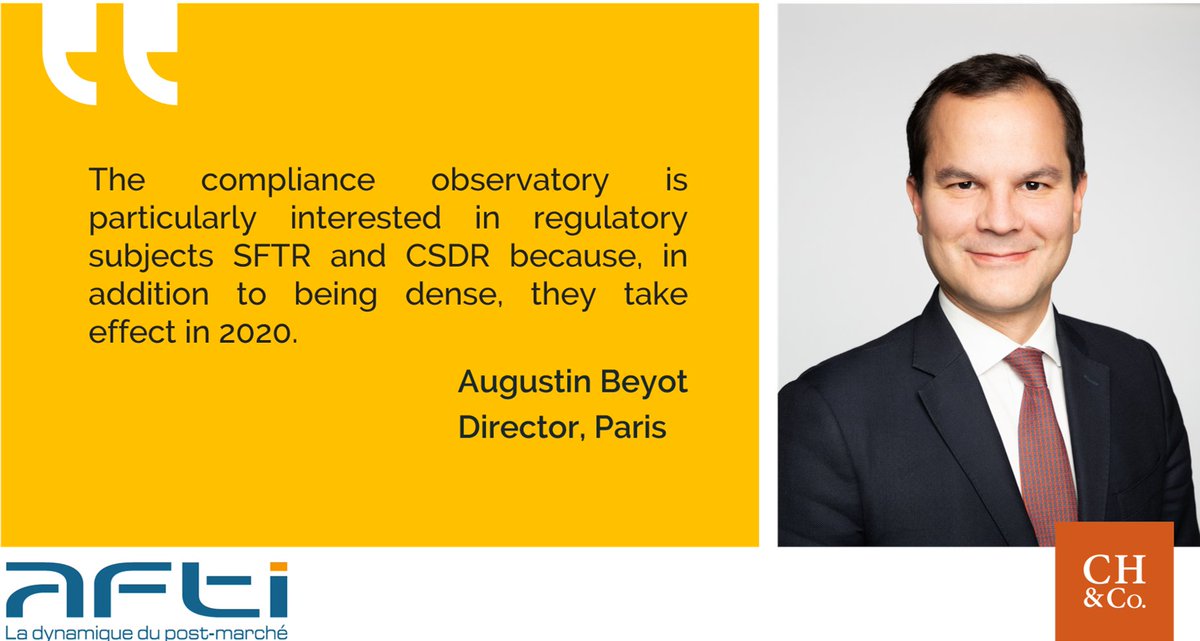 In the special issue of legal, tax and compliance news from AFTI, Augustin Beyot, director at the Paris office, reviews the latest news on #SFTR and #CSDR regulatory subjects.

#compliance 

Insight [in french] : afti.asso.fr/?uuid=2a3b63bf…