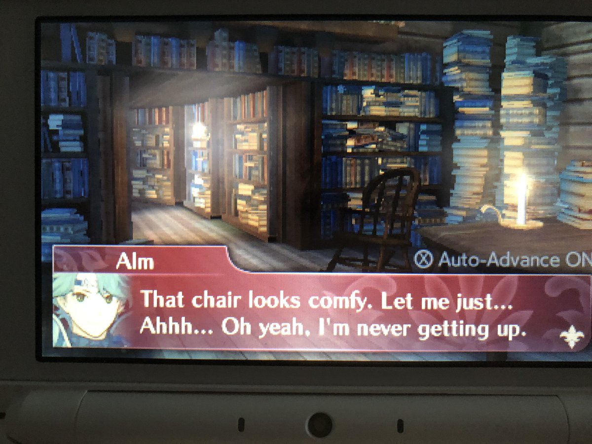 chynandri's tweet photo. Fire Emblem Echoes: Shadows of Valentia tells the tale of one boy’s quest to find comfortable seating https://t.co/CEwcdrhp7g
