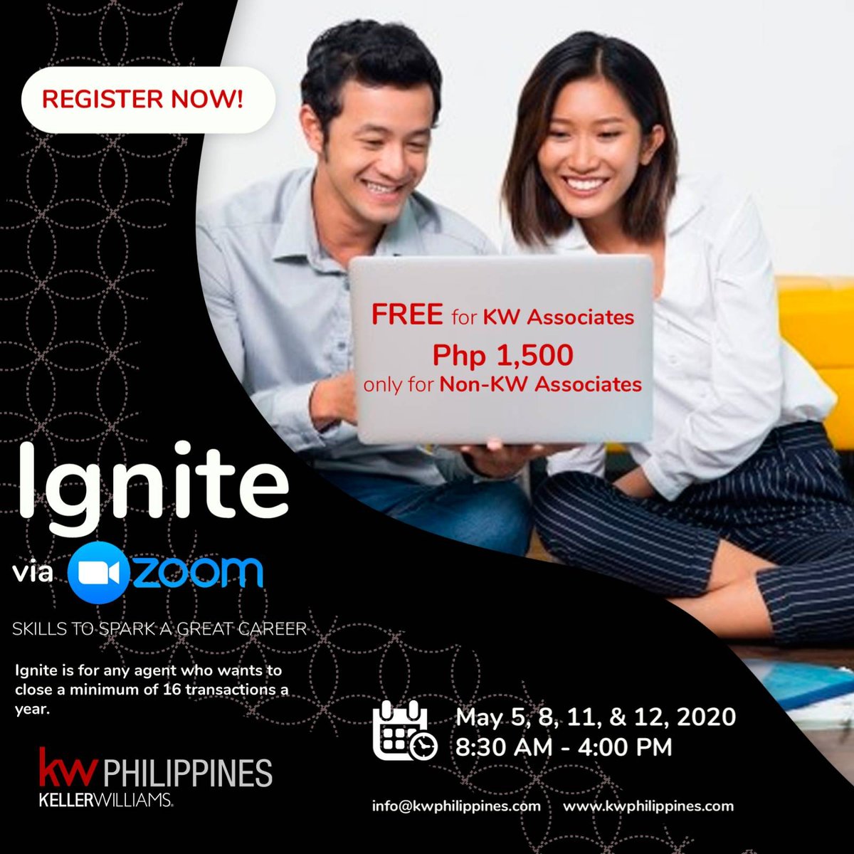 kw_philippines's tweet photo. Light a fire in your real estate career NOW!

Free for KW Associates! 
Minimal fee of Php1,500 for Non-KW Associates! 

Click the link to register: https://t.co/CW3PqpQdj4 https://t.co/MZQtV00pc6