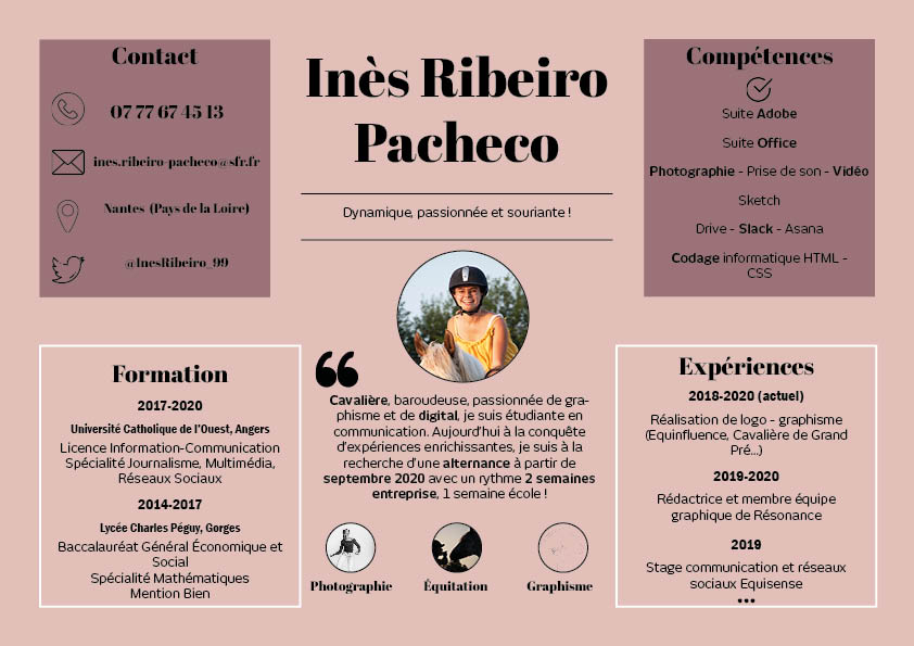 InesRibeiro_99's tweet photo. #Alternance #Digital #socialmedia 

Salut Twitter !
Étudiante en #communication et cavalière, je suis aujourd'hui à la recherche d'une alternance pour poursuivre mes études en master à #supdecom, dans la région Pays de la Loire principalement ! 😍
Bonne journée 👩‍💻 https://t.co/TrhSFKotX4