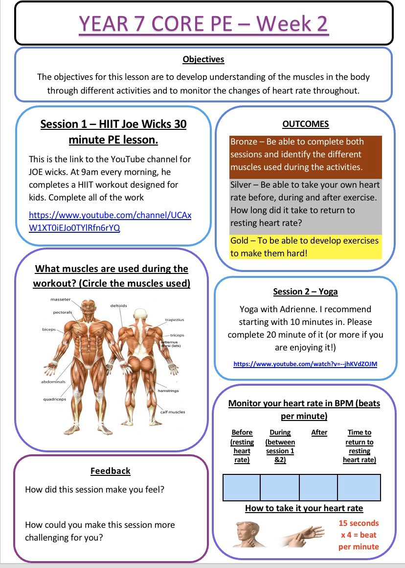 MissA_PE's tweet photo. I have produced some Key stage 3 worksheets for the students to complete at home. 🧘‍♀️🤸‍♀️

Adapted from another twitter user (cannot remember who, sorry). Will post on @PE4Learning and @TeachMeetPE #corepe #worksheets #keepingactiveathome https://t.co/Q1MBl2yfR3