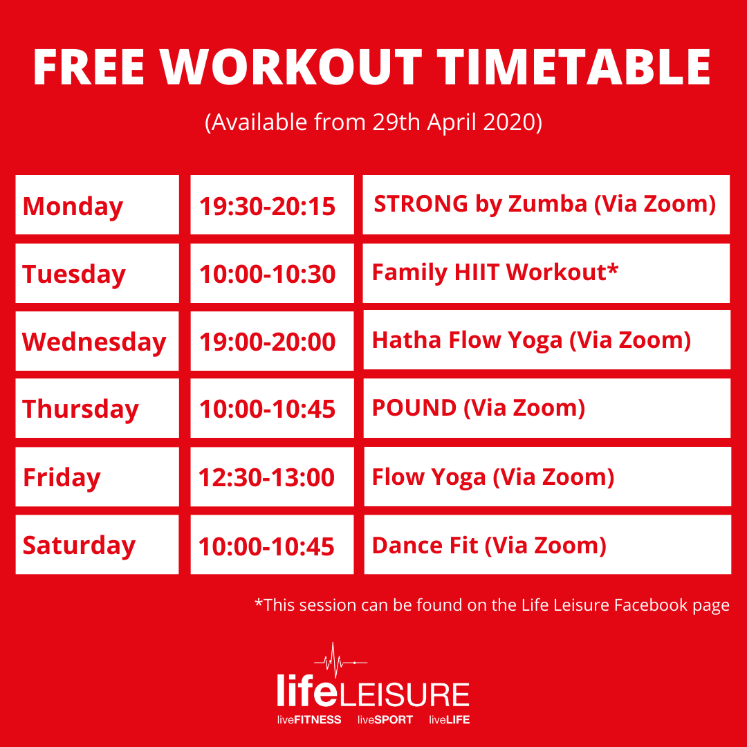 lifeleisureUK's tweet photo. 🌟 NEW ONLINE CLASS TIMETABLE 🌟

Tomorrow, we're launching our weekly workout timetable 👏😁 Classes will be live streamed on Zoom and led by Hayley or Jan.

Keep an eye out on our feed for the links to join each live session! https://t.co/4bprV231RP