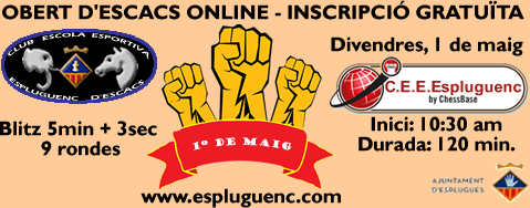 CEE_Espluguenc's tweet photo. Activitats esportives Pont 1 de Maig
♟️Escacs per a tothom
📗 Informació https://t.co/5C0td2KYCB
🖊️Inscripcions gratuïtes: https://t.co/1j4SjLRXEf @ajesplugues @espluguesenjoc @espluguesesport @chessbase_es @etvllobregat @AjedrezCornella @EscacsSjd #Esplugues #Espluescacs https://t.co/zPoc2IIykt