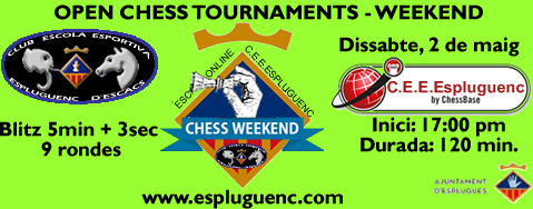CEE_Espluguenc's tweet photo. Activitats esportives Pont 1 de Maig
♟️Escacs per a tothom
📗 Informació https://t.co/5C0td2KYCB
🖊️Inscripcions gratuïtes: https://t.co/1j4SjLRXEf @ajesplugues @espluguesenjoc @espluguesesport @chessbase_es @etvllobregat @AjedrezCornella @EscacsSjd #Esplugues #Espluescacs https://t.co/zPoc2IIykt