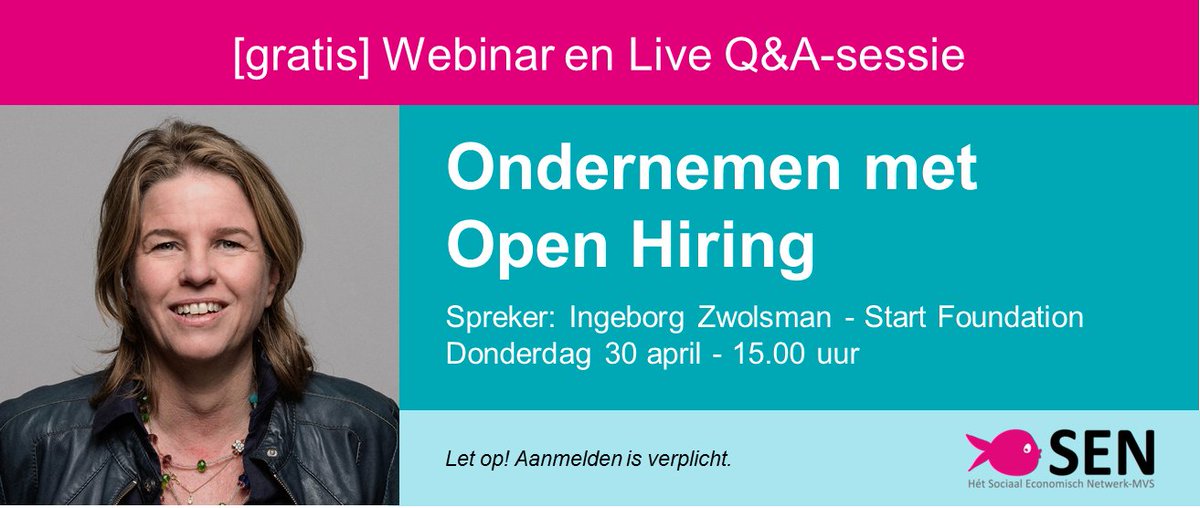 Donderdag 30 april om 15.00 uur het laatste LEF LOONT! Webinar en Live Q&amp;A. Als afsluiter vertelt Ingeborg Zwolsman van Start Foundation u over de kracht van Open Hiring. Weten wat dit kan betekenen voor uw bedrijfsstrategie, vooral nu? Registratie via: bit.ly/2VnK4eS
