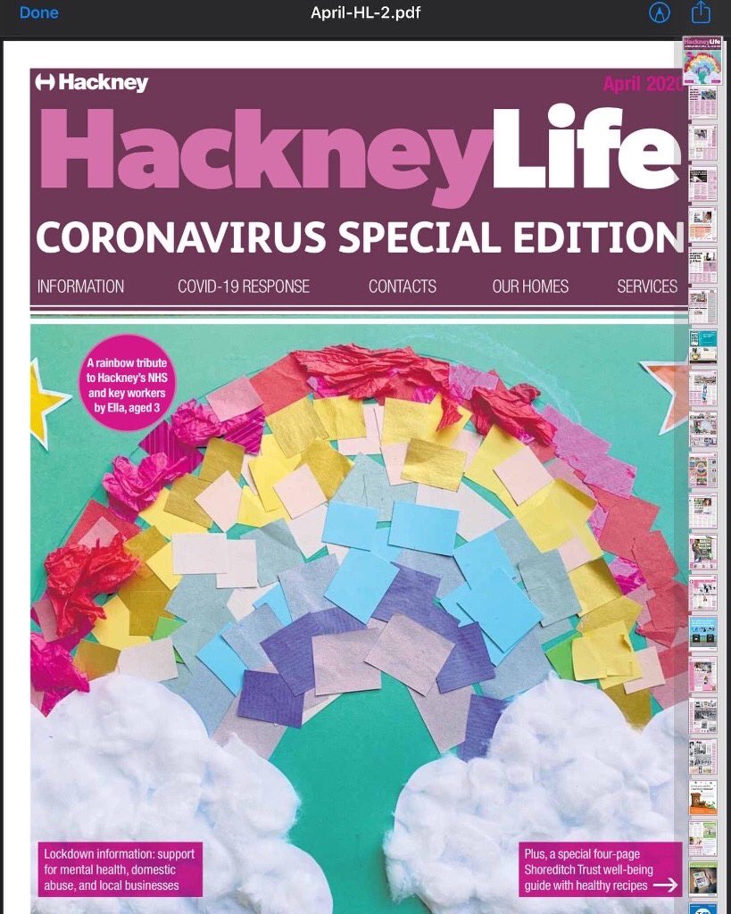 BenthalSchool's tweet image. Dixie-Rae made a lovely rainbow tribute to the NHS and Keyworkers. Her artwork featured in the Hackney Life newspaper. Well done Dixie-Rae!