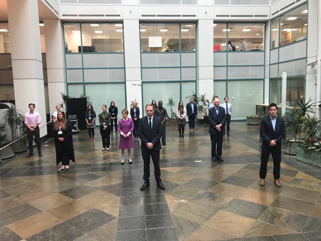 NHSEnglandMedia's tweet photo. Our NHS staff and leaders joining the #minutesilence to pay tribute to all health and social care workers who have sadly lost their lives in the coronavirus pandemic 💙 https://t.co/KpKhPFgNmp