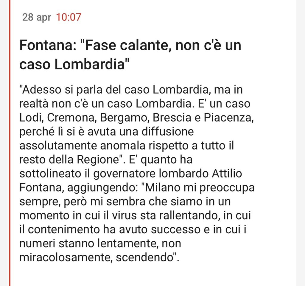 13 mila vite perse e una condizione di difficoltà per il contenimento del virus ed il reperimento dei dispositivi di sicurezza lui che fa?Scarica su comuni della regione che lui governa. Senso di responsabilità del presidente?Quando uno è leghista è leghista anche con i suoi!