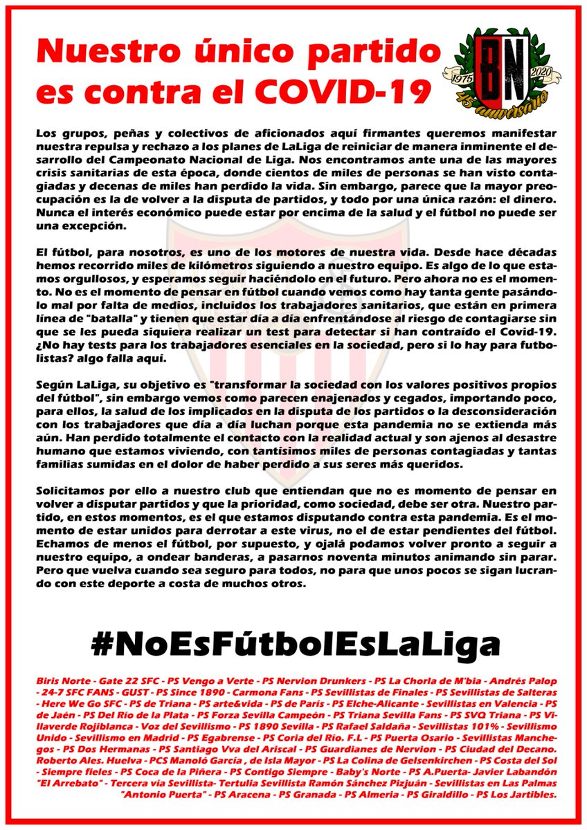 birisoficial's tweet photo. Nuestro único partido es contra el Covid-19: https://t.co/whvBiWAJKE

#NoEsFútbolEsLaLiga @SevillaFC https://t.co/3v3JYZpuIi