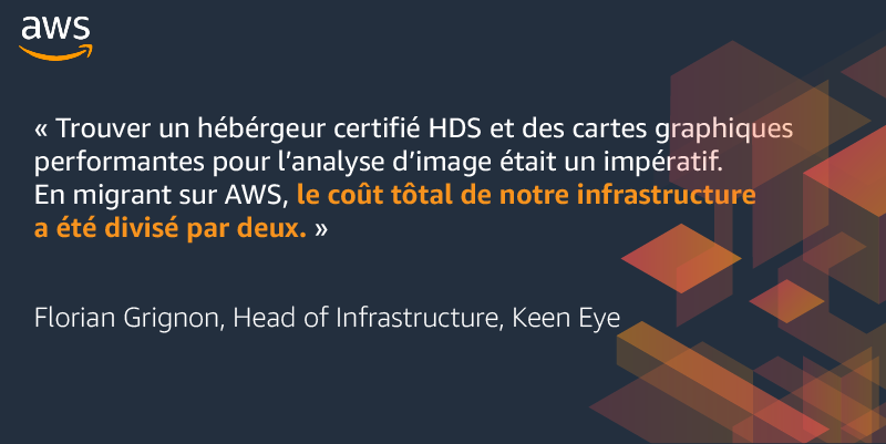 Découvrez le témoignage de Florian Grignon, Head of Infrastructure de la startup @KeenEyeTech, qui a fait le choix d’AWS pour héberger et exécuter ses algorithmes de machine learning pour la recherche et le secteur biomédical : go.aws/3bF2AoE