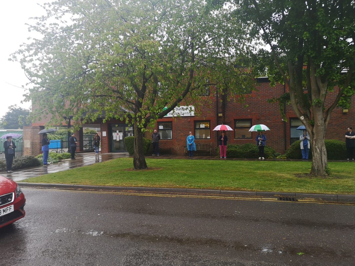 Minutes silence <a href="/NHSEastBerksCCG/">NHS East Berkshire CCG</a> <a href="/NHSEngland/">NHS England</a> <a href="/CentreDatchet/">Datchet Health Centre</a> staff stood in the rain at 11am to mark a minutes silence for everyone affected by COVID19 particularly colleagues and families #NHSheroes 🙏