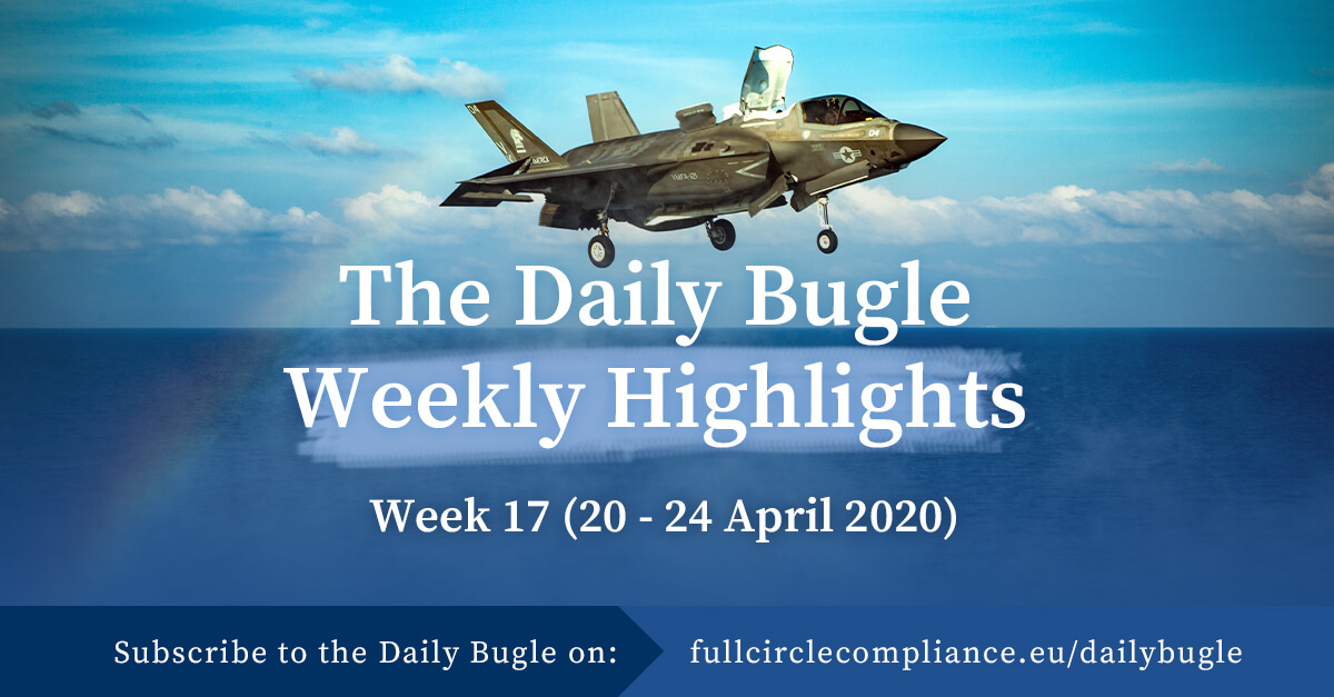 FullCircleCompl's tweet photo. Good morning Compliance Professionals. Here are our #ExportControl highlights from last week:

Link: https://t.co/xactGN3xvc

#FCC #DailyBugle #ExportControl #DualUse #Sanctions #Compliance #Export #Import #Trade #US #EU #CBP #TCA #Duties #Taxes #Fees #PPE #COVID-19 #Coronavirus https://t.co/am14rTqW6l