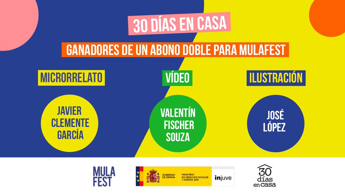 InjuveSpain's tweet photo. ‼️ Ya conocemos los vídeos, ilustraciones y microrrelatos premiados en el concurso #30díasencasa
FELICIDADES a los ganadores de los abonos y entradas dobles para el próximo #MULAFEST y GRACIAS a todos por participar.
En este HILO👇 podéis ver todas las creaciones seleccionadas https://t.co/nQx0bcNRXx
