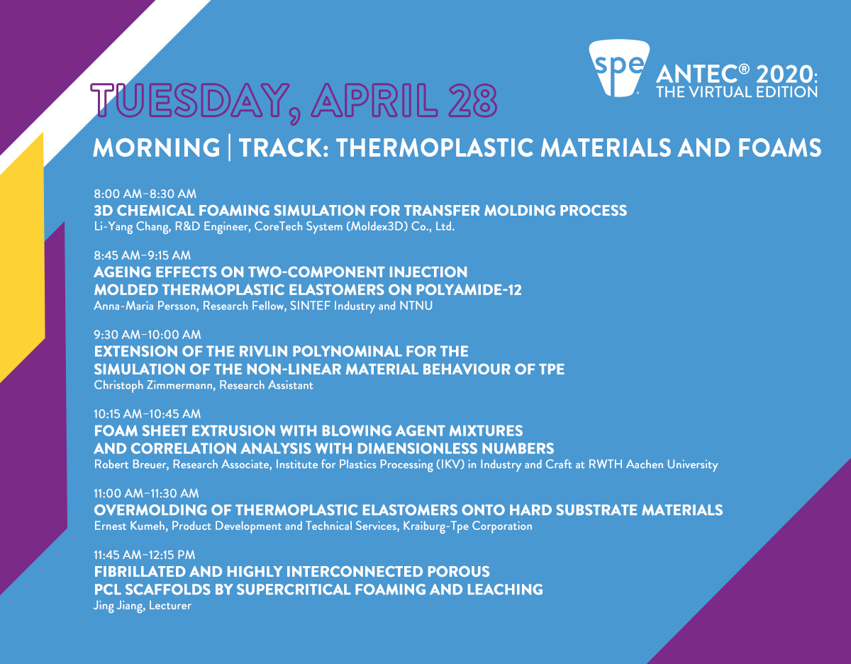 4SPE_Plastics's tweet photo. Let's explore Thermoplastic Materials and Foams and Mold Technologies! Check out our schedule for today. You can still join us at https://t.co/axU8XCGEkO!
#Thermoplastic #Foams #MoldTechnologies #Plastics #ANTEC20 https://t.co/aeygBAqSvY