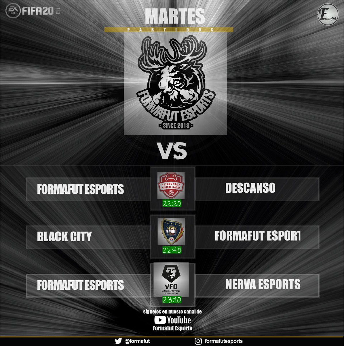 formafut's tweet image. Hoy competiremos en @VPN_SPAIN contra el @BlackCitiFC  y en @VFOspain contra el @NerVaEsports sera seguramente una gran noche de futbol!!