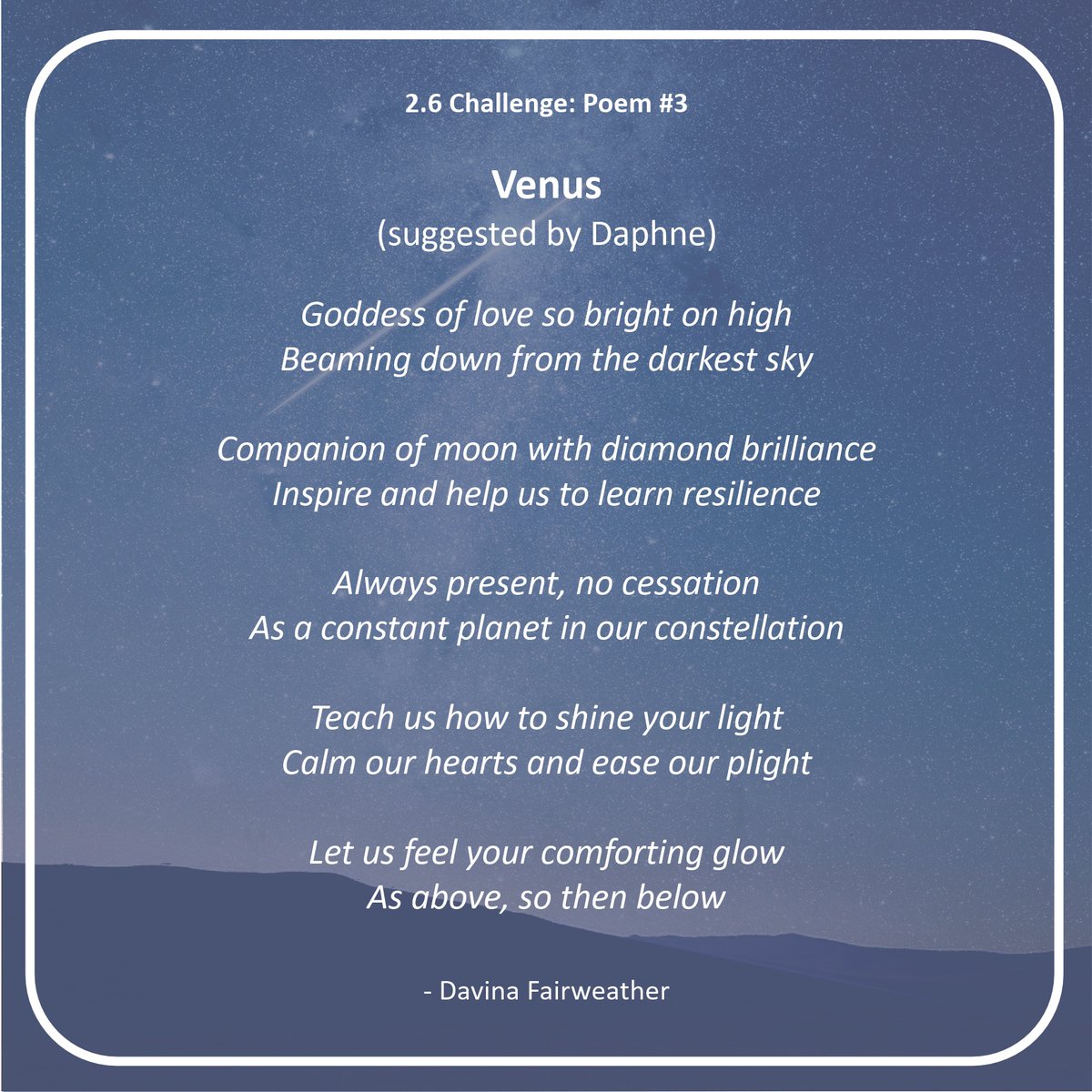 Qube trustee, Davina has pledged to write a poem everyday for 26 days for her #twopointsixchallenge! Here are her poems from the first three days. 

Visit our website to hear Davina reading her poems: qube-oca.org.uk/2020/04/28/dav…