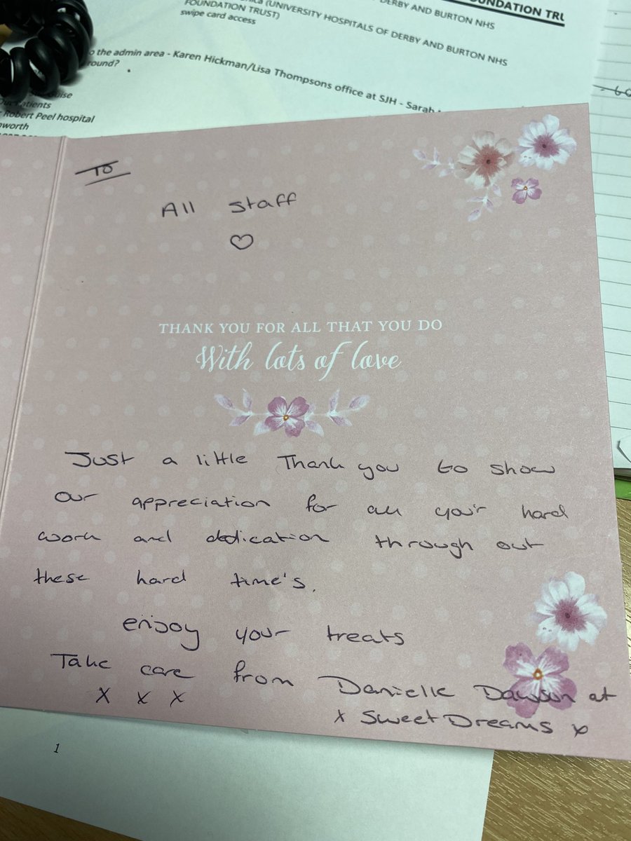 Thank you Danielle Dawson <a href="/sweet/">Sweet</a> dreams for the wonderful bouquet of sweeties for SRP staff and the card is beautiful @SRP@UHDBTRUST