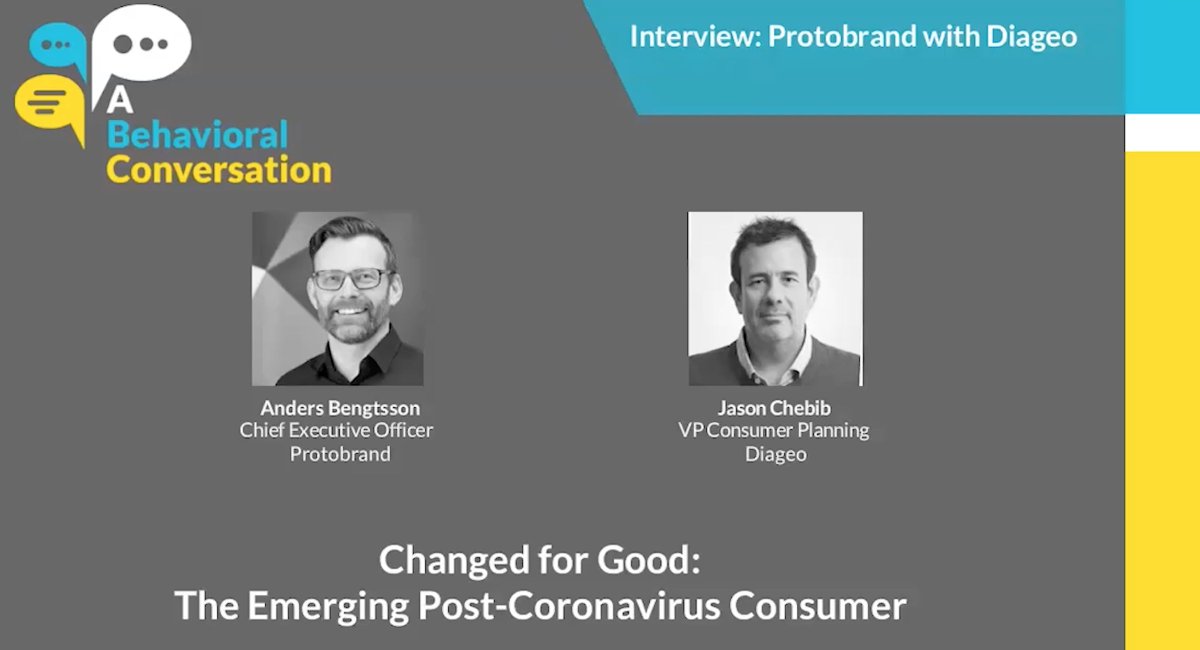 Last week we chatted with @jasonchebib, VP Consumer Planning <a href="/Diageo_NA/">Diageo North America</a> about the emerging post- #coronavirus consumer &amp; what behaviors may be changed for good.  Listen to #ABehavioralConvo here to catch up: youtu.be/YFSWiG9_NPU  #behavioralscience #cex #cx #mrx #brandstrategy