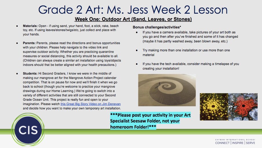 msjessicaart's tweet image. The Second Grade Art Lessons from our HLP have been going great! If you missed one, go back and give it a try and post it on Seesaw to receive a voice memo of feedback! #SecondGradeArt #cisinspires