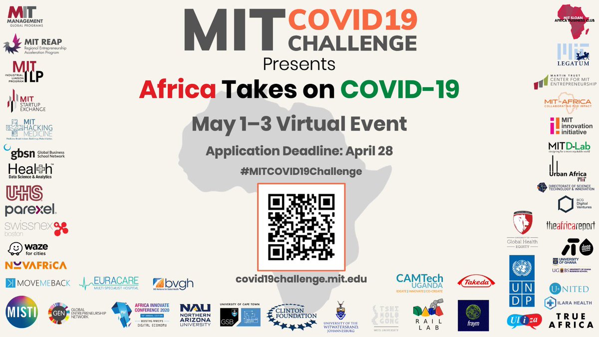 Last chance to sign up for the hackathon this weekend! 
Come join the #MITCOVID19Challenge to ideate solutions to fight covid19. Please sign up using the link below. All participants are welcome! 

lnkd.in/eqXm3nv

#Africa #MIT #COVID19 #flattenthecurve #coronavirus