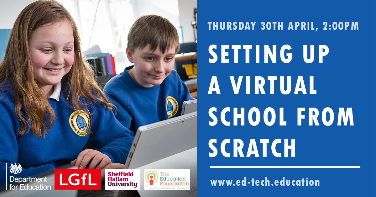 We're holding our first <a href="/educationgovuk/">Department for Education</a> funded live event this Thursday. We'll be offering advice on how to set up digital education platforms, which at this time of school closures will support many of you in delivering home learning. Hope you can make it! @TCATEdTech @RSC_SW