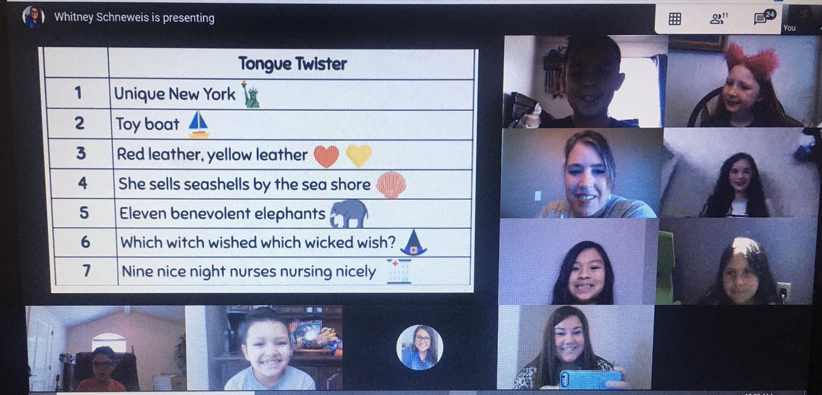 Today I learned that a few of my kiddos are Tongue Twister royalty! 👑 Continuing to build those relationships with my kiddos through Google Meet. 😄 #CISDRocks @CityViewElem