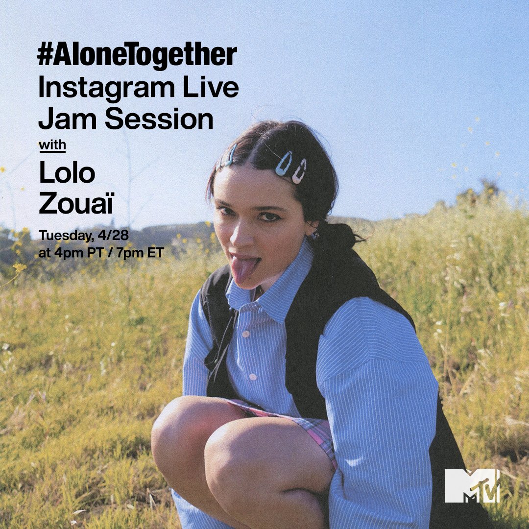 Don't miss @LoloZouai's #AloneTogether jam session on MTV's IG Live TODAY at 4pm PT / 7pm ET! 💙✨