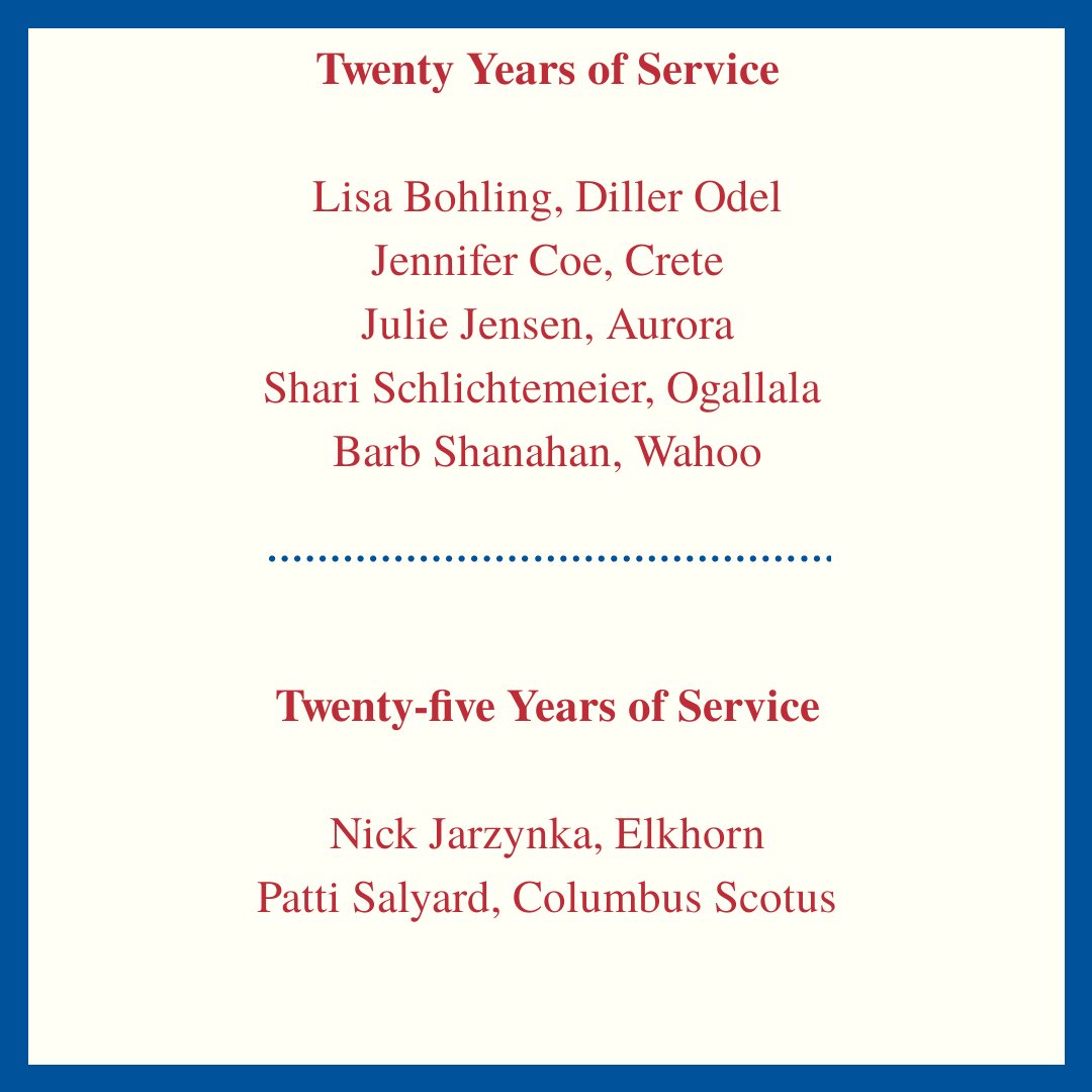 Thank you to the advisers of Nebraska FBLA for their many years of service!