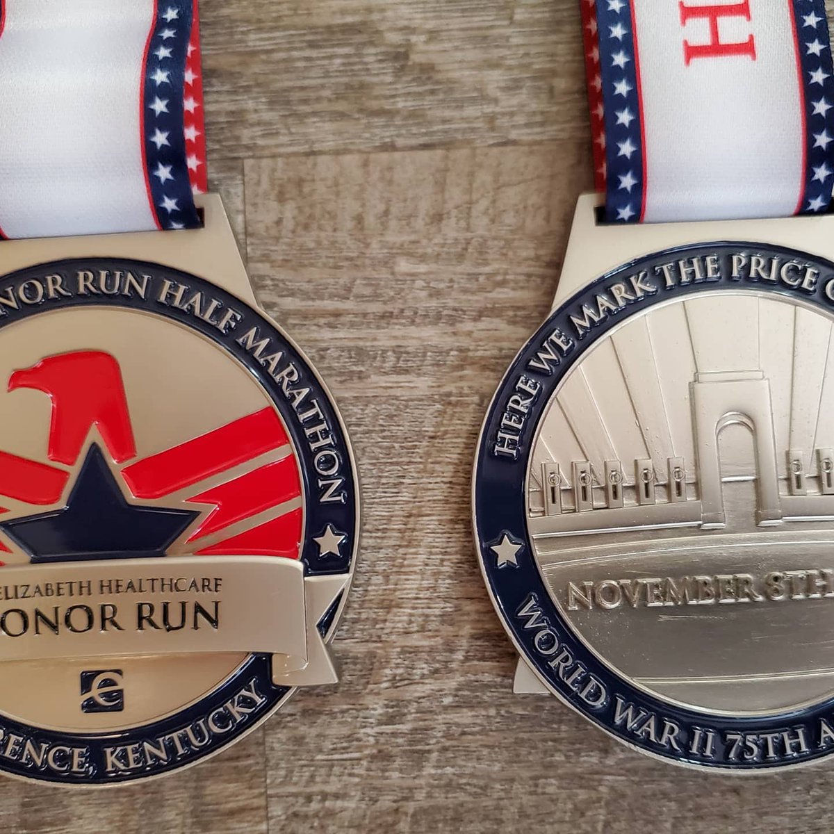 HonorRunHalf's tweet photo. Check out our 2020 race medals honoring the 75th anniversary of the end of World War II and the World War II Memorial!  Voted as one of the 10 best medals in the country by the #BibRave100 means you know you want to add this one to your collection! https://t.co/xGz6ALOf4f https://t.co/4UxrfnIQbu