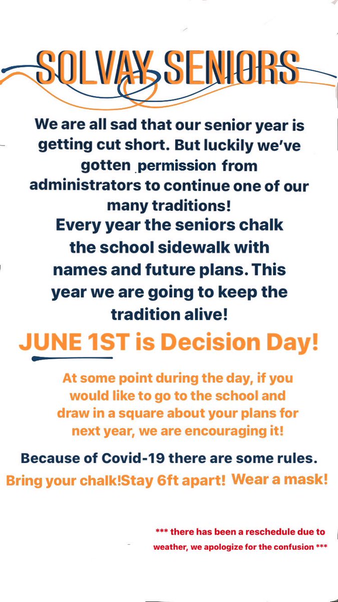 solvay2020's tweet photo. We just had a meeting with administration and don’t worry, there are plenty of plans in the works to honor the class of 2020! Keep an eye out for more information on events like this one!: https://t.co/0b5PY5BmZv