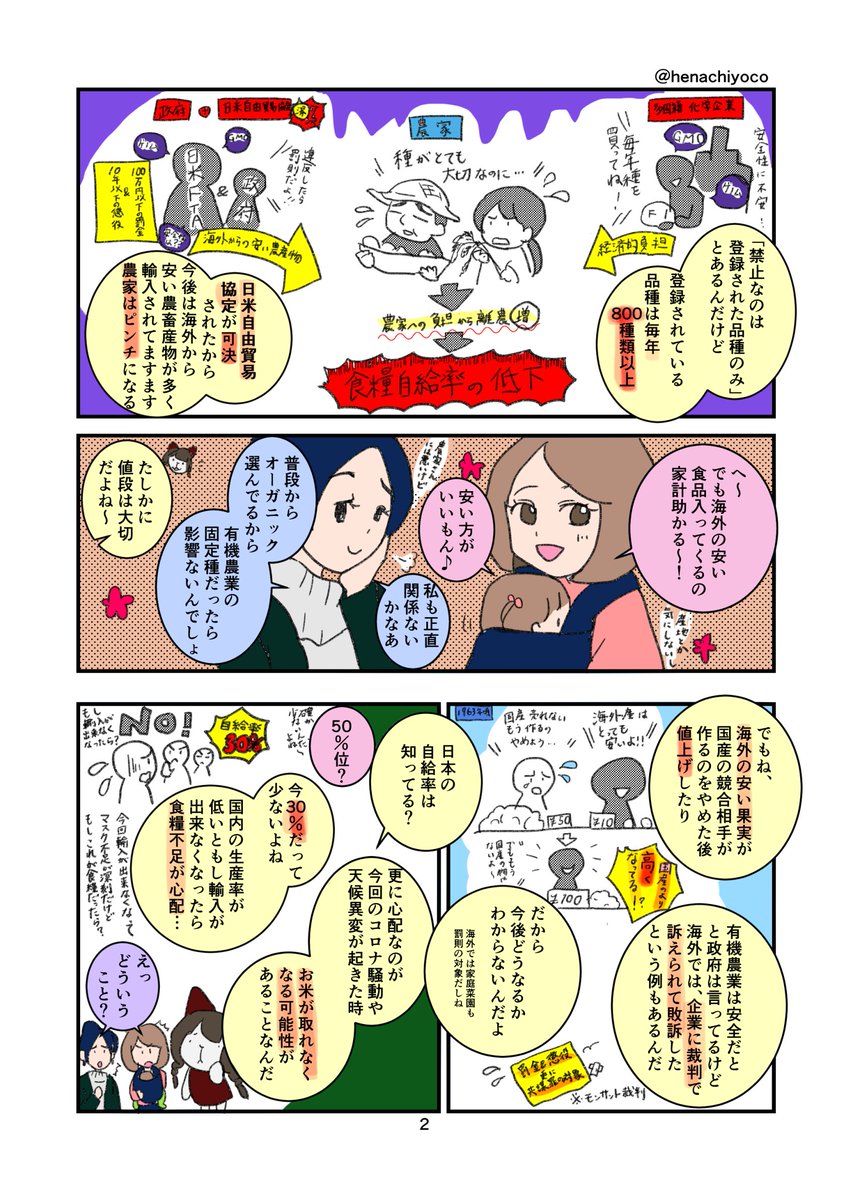 henachiyoco's tweet photo. #種苗法改正 について
元農林水産大臣・山田正彦先生が説明された内容( https://t.co/u0tJWINM9g )を自分なりに整理し漫画にしてみました(全5枚)
もし理解に間違いがあったならすみません
多少なりとも #種苗法 を知るきっかけになれば嬉しいです
#種苗法改正反対 https://t.co/C1JBvbyQpd