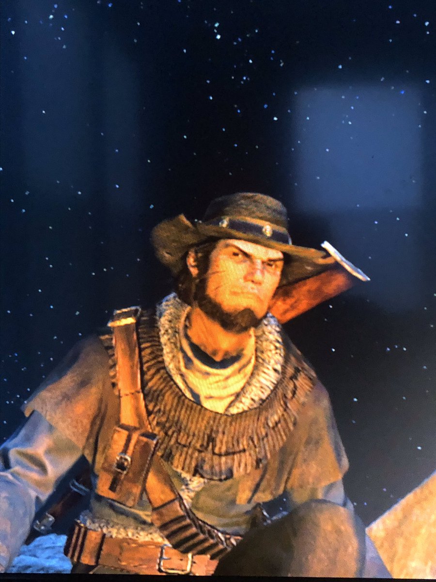 More video game head-canon: Red Harlow still on the run from the law and 10 years after the events of  #RedDeadRevolver has followed the river and made it to Mexico just south of the American state of New Austin. He looks 35 here so it must be 1883. #RedDeadRedemptionMultiplayer