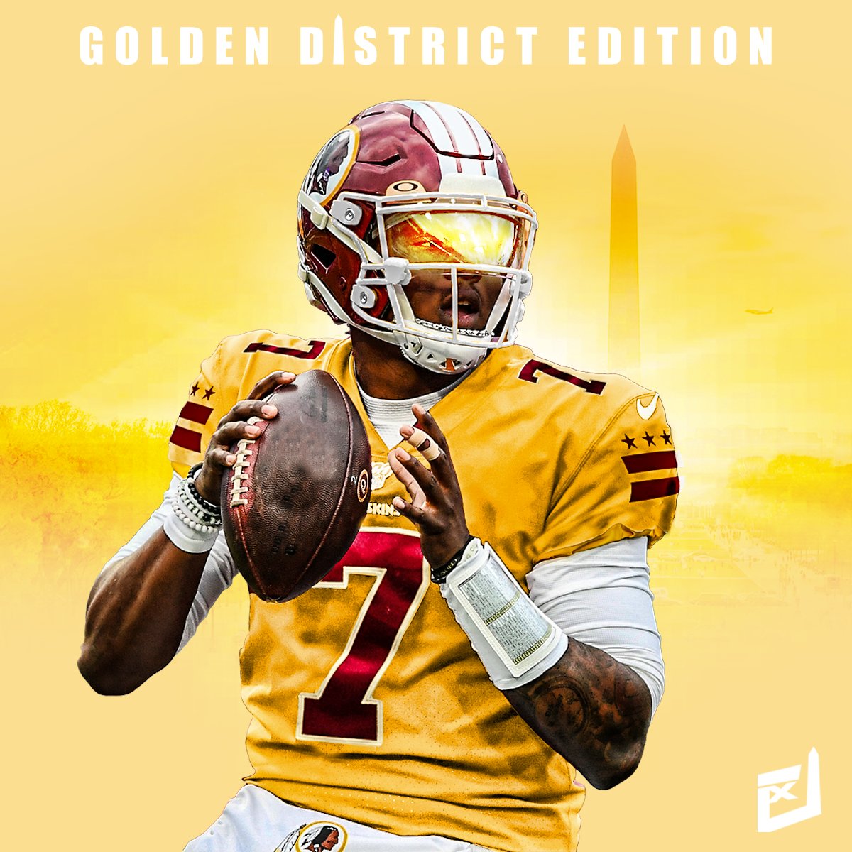 DCsportsXP's tweet photo. Burgundy and Golden District #HTTR @Redskins 

Another alternate look on @dh_simba7 👀 https://t.co/QiZvaAtmJ1
