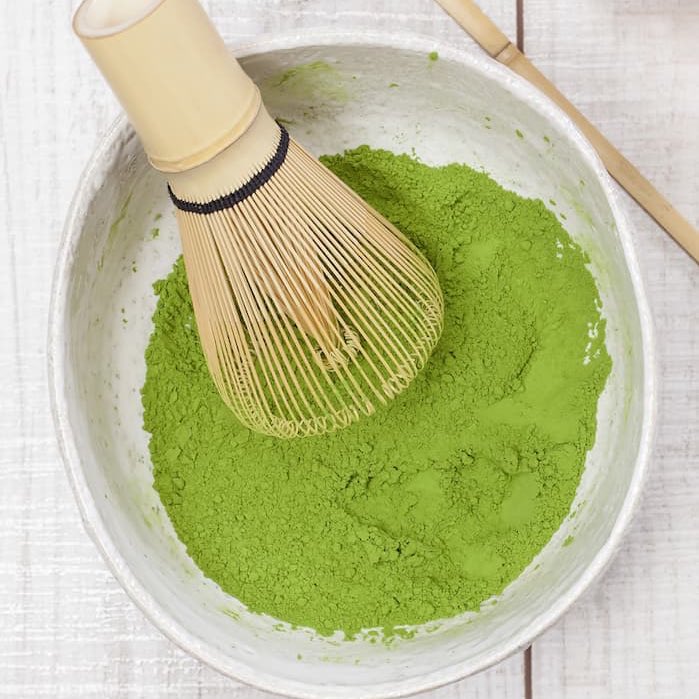 Luke makes matcha tea with the whisk and everything.