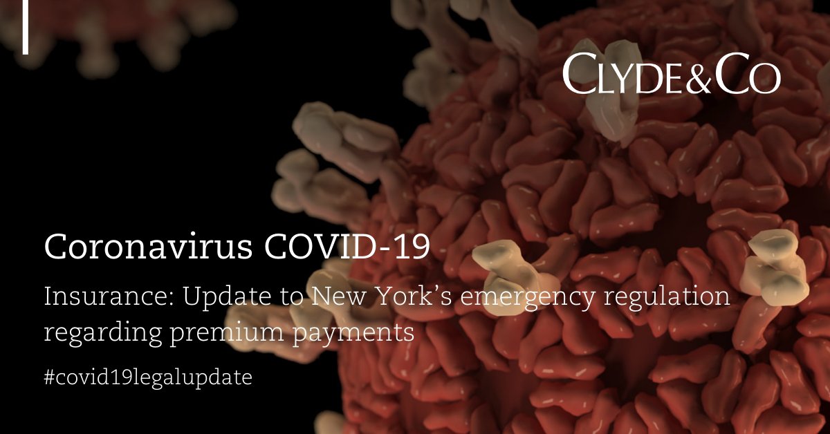 Our US #Insurance team comments on the <a href="/NYDFS/">NYDFS</a>'s recently issued FAQs, which clarify its emergency regulations regarding non-payment of premiums due to #covid19 related financial hardship: bit.ly/2Shdk4Z #coronavirus #covid19legalupdate