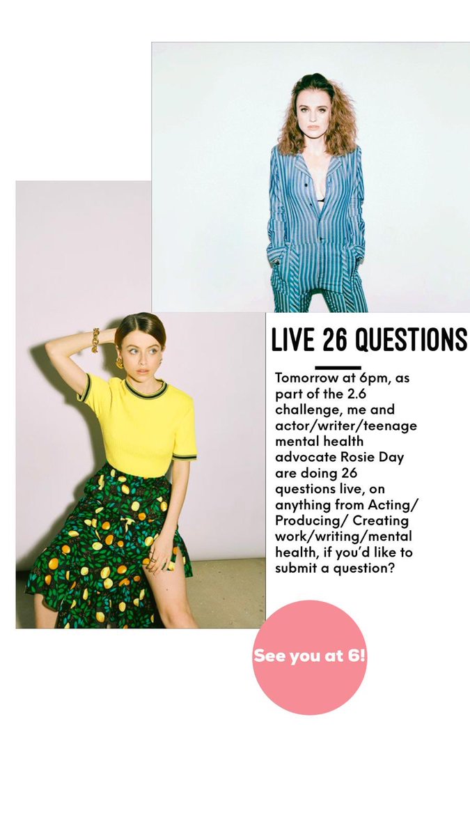 april__kelley's tweet photo. Me and the delightful @rosiedaydream are doing 26 question live on Instagram as part of the #TwoPointSixChallange raising money for @BipolarUK and @stem4org!! Have any questions? Shoot them out way 💙 https://t.co/6Qhqi5BX0h